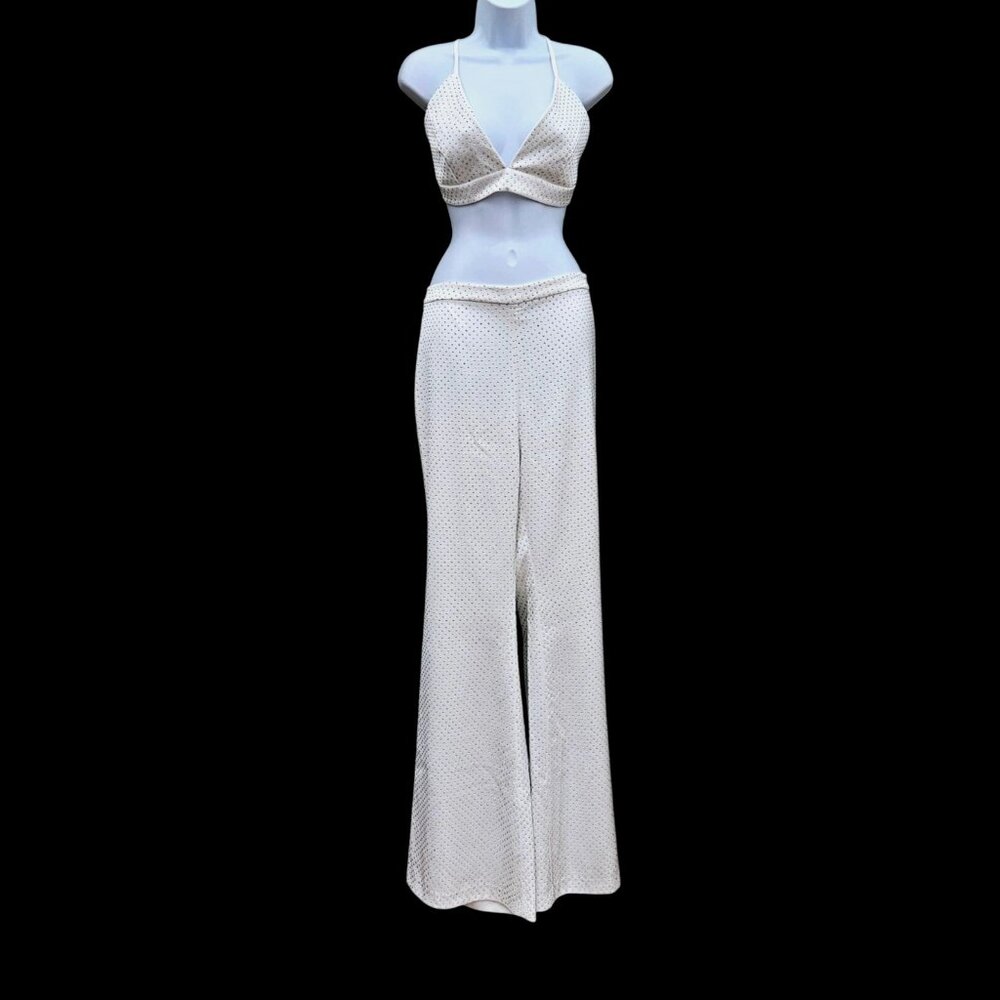 Nadine Merabi White Rhinestone Kira Two-Piece Set Top L Pants XL New - Picture 3 of 16